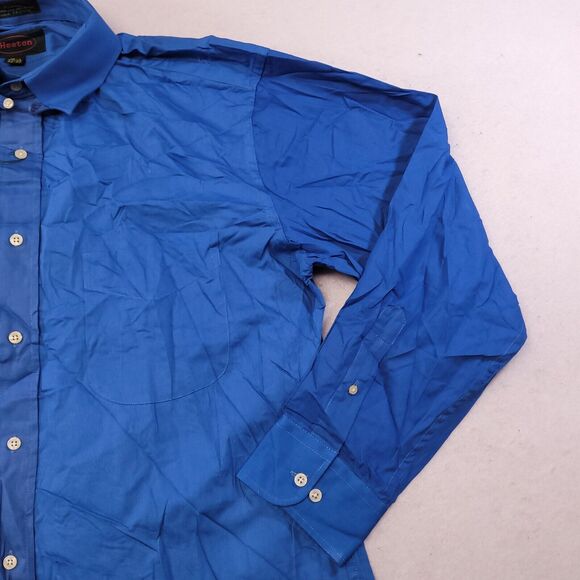 Heston Casual Flannel Button Up Long Sleeve Shirt Mens Size 16.5 / 32-33 Blue - Picture 5 of 10